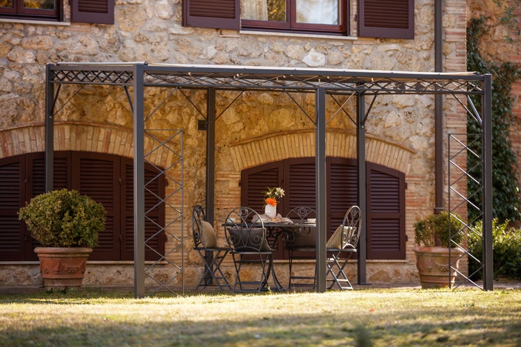 Pergola ELEO Sicilia 3 x 4 m anthrazit - pulverbeschichtet | mit Sonnensegel ecru