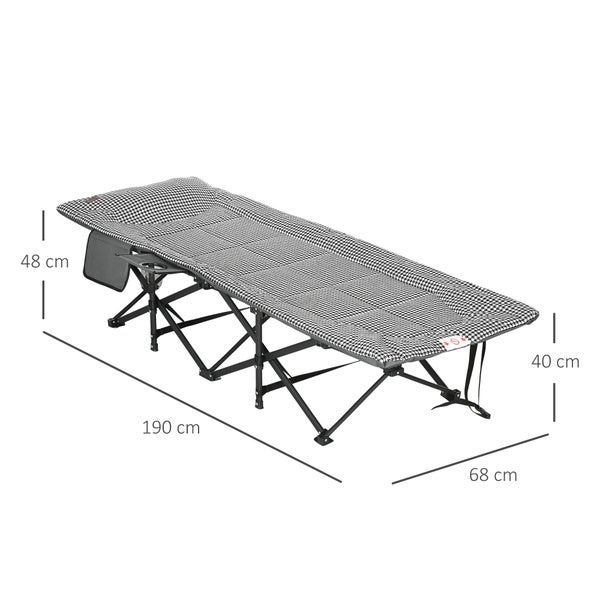 Outsunny Feldbett, mit Becherhalter, Tasche, bis 120 kg, für Balkon, Schwimmbad, 68 x 186 x 48cm, Stahl, PVC, PP, Schwarz