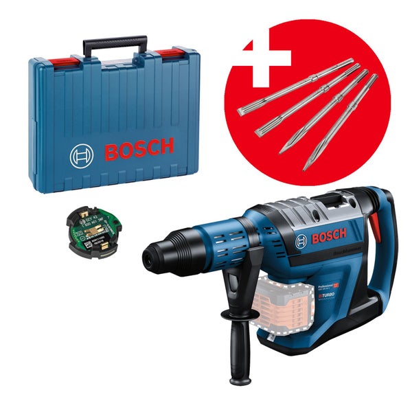 Bosch Akku-Bohrhammer BITURBO GBH 18V-45 C mit SDS max Solo inkl. Zubehör + Meißel-Set 4tlg. im Koffer