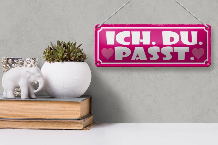 Blechschild Spruch 27x10cm ich du passt Herz Liebe Dekoration