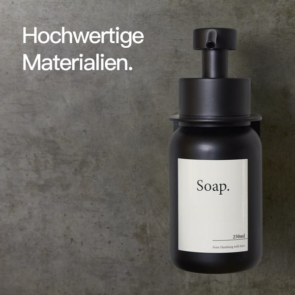 Designfabrik Hamburg Seifenspender mit Wandhalter ohne Bohren Schwarz 250ml
