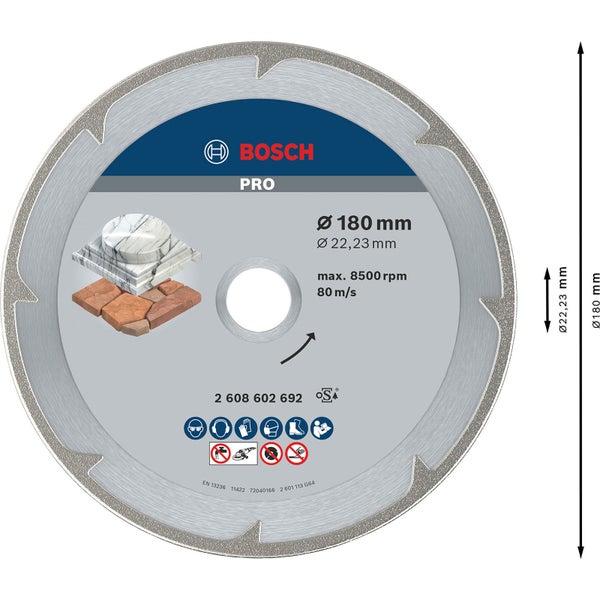 Bosch PRO Marble Diamanttrennscheibe 180 x 22,23 mm - 2608602692