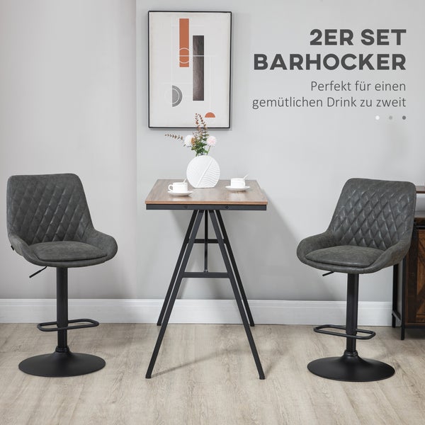 Zwei Barhocker Set mit Tisch, Barhocker mit gestepptem Muster, höhenverstellbar, Tisch mit Holzplatte und Metallgestell