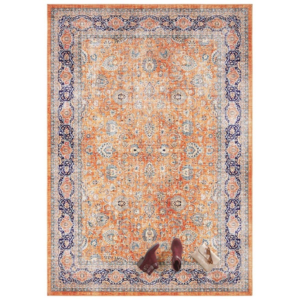 Kurzflor Teppich Keshan Maschad Goldgelb - 200x290x0,7cm