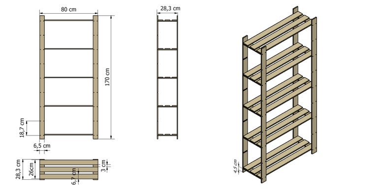 PROREGAL Holzregal Pinepeak HxBxT 170 x 80 x 28 cm 5 Fachboden 1,2 cm Dickes Kiefernholz Grau