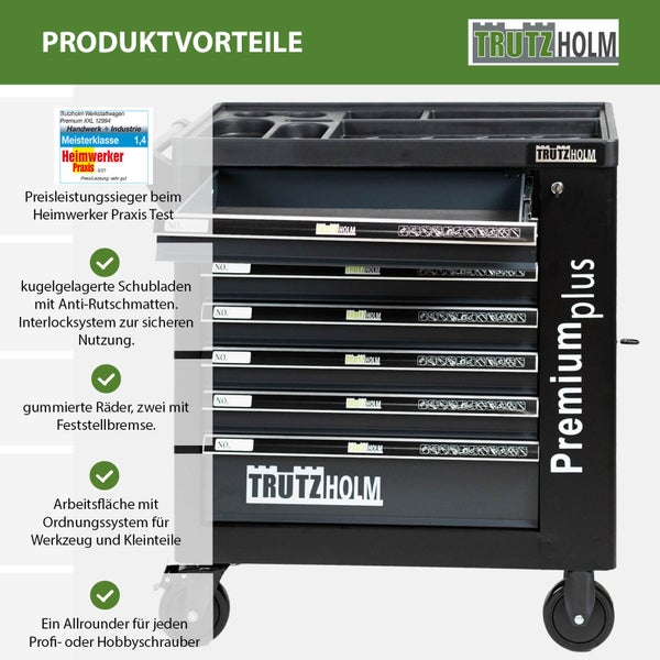 Trutzholm Werkstattwagen Premium XXL mit kugelgelagerten Schubladen, Antirutschmatten, Interlocksystem und gummierte Räder mit Feststellbremse