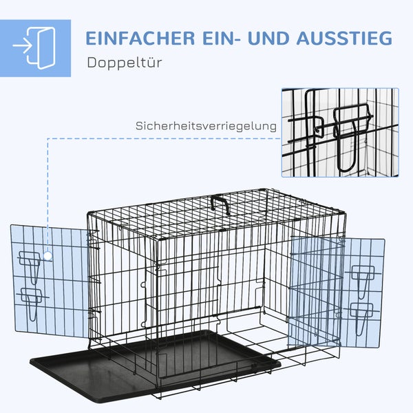 PawHut Hundekäfig, Transportkäfig, 76 x 46 x 52 cm, Metall, Schwarz