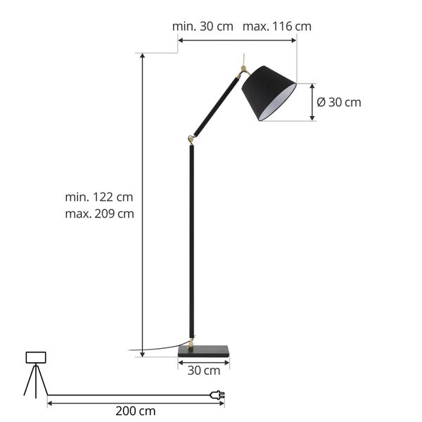 Lucande Stehlampe Marvaine in Schwarz aus Metall (1 flammig, E27) - Textil Stehleuchte Floor Lamp Standleuchte Wohnzimmerlampe Wohnzimmerleuchte