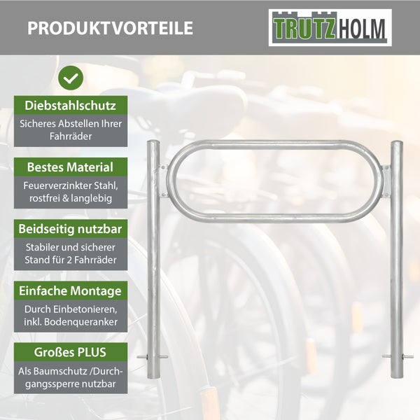 2x Fahrradanlehnbügel 115 x 124 cm Stahl feuerverzinkt Ø 60 mm Einbetonieren Fahrradständer grau     Typ O