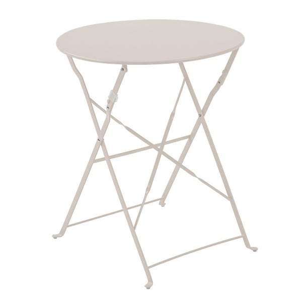 Klappbarer runder Bistrotisch aus Metall in Beige.