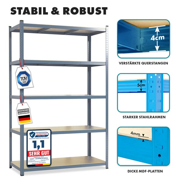 FLOORDIREKT Schwerlastregal Lakota - 2er Set - Universal einsetzbar - Grau - 200 x 120 x 60 cm - Traglast bis 875 kg
