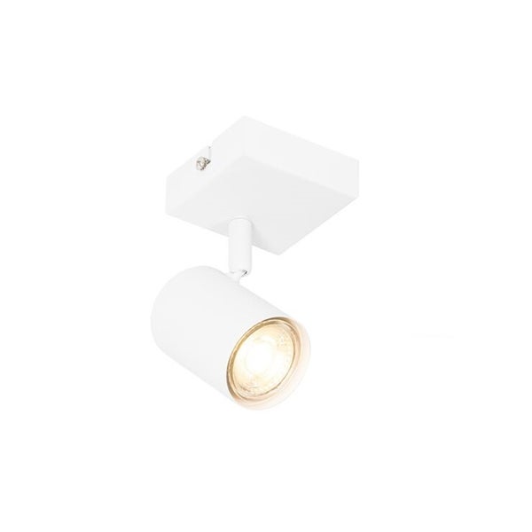 Verstellbarer weißer Wandspot oder Deckenspot mit quadratischer Basis und zylindrischem Kopf.