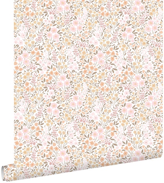 ESTAhome Tapete Blumen Hellrosa und Beige - 53 cm x 10.05 m - 139533