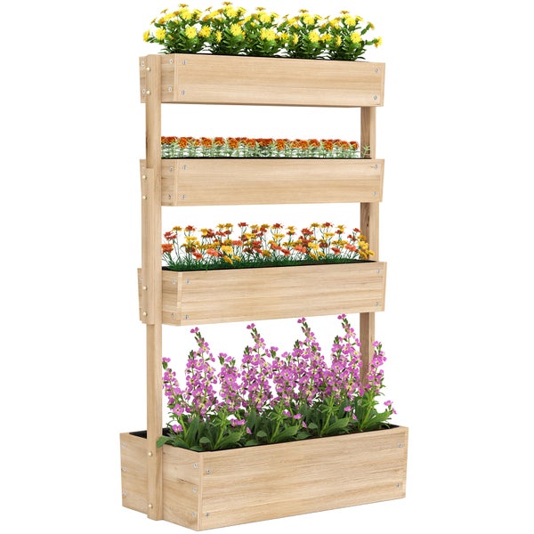 Outsunny Hochbeet Holz, 4 Ebene Pflanzbeet mit Entwässerungslöcher Frühbeet Gartenbeet Pflanzkasten 88,5 x 45 x 140 cm Gemüsebeet für Garten Balkon, Pflanzkübel für Blumen, Pflanzen,Obst, Gemüse