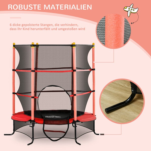 HOMCOM Kindertrampolin, Gartentrampolin mit Sicherheitsnetz, bis 50 kg, Ø163 cm, Stahl, Rot