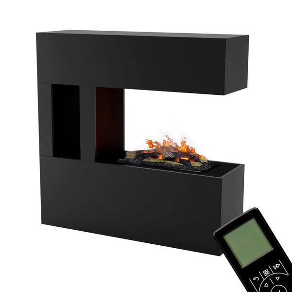 GLOW FIRE Elektrokamin 'Schiller' Pocket | Wasserdampf Kamin mit OMC 600 inkl. Holz in schwarz als Raumteiler | HxBxT: 120x120x37 cm