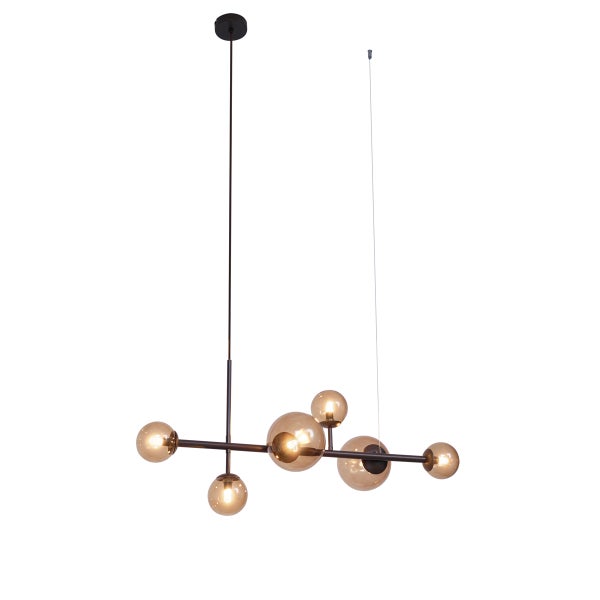 Hotel Chic Hängelampe Dunkelbronze mit Bronze Glas 6-flammig - Monaco