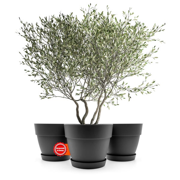 BigDean 3 Stück Blumentopf mit Untersetzer rund ø40 cm in Anthrazit – Übertopf innen + außen geeignet – aus bruchsicherem Kunststoff & Made in Europe