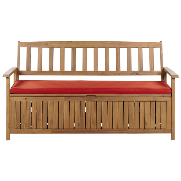 Gartenbank mit Auflage SOVANA 160 cm mit Stauraum Akazienholz Rot