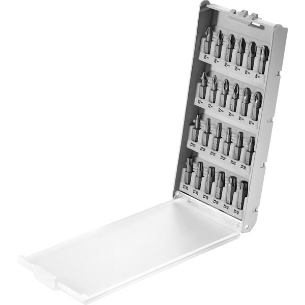 Bitset mit verschiedenen Größen und Typen in geöffnetem Behälter.