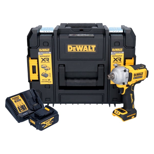 DeWalt Akku-Schlagschrauber DCF892 mit bürstenlosem Motor, 18 Volt Akku, Ladegerät und TSTAK Werkzeugkoffer.