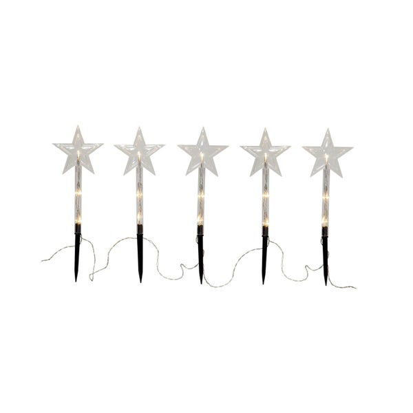 Fünf sternförmige Gartenstecker mit Beleuchtung