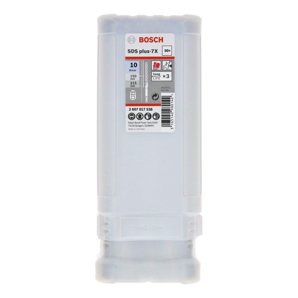 Bosch SDS plus-7X Hammerbohrer Set, 10 Millimeter Durchmesser, 150 und 215 Millimeter Länge, 50 Stück