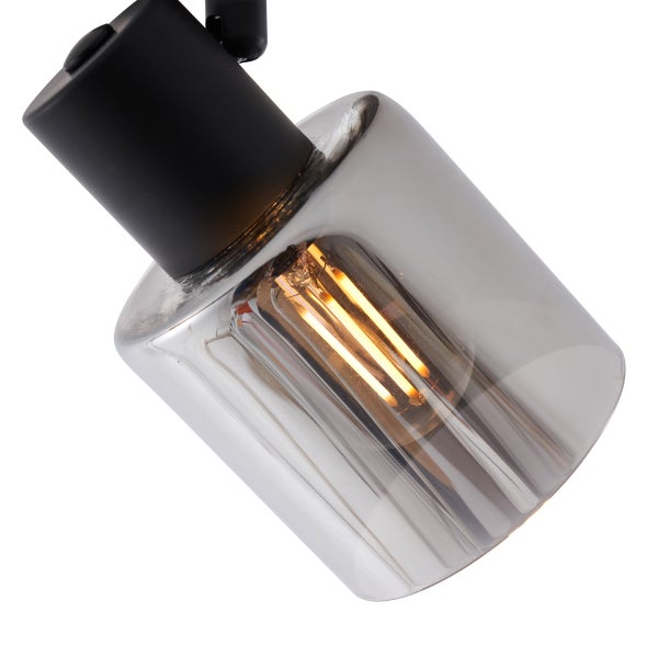 Detailaufnahme einer schwarzen Glas Deckenleuchte