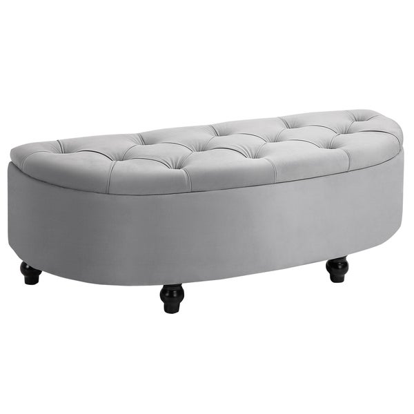 HOMCOM Sitzbank mit Stauraum Sitztruhe mit geöffnetem Deckel, Velvet-Touch, Polsterbank für Schlafzimmer, Gummiholz Grau 120 x 46 x 42 cm