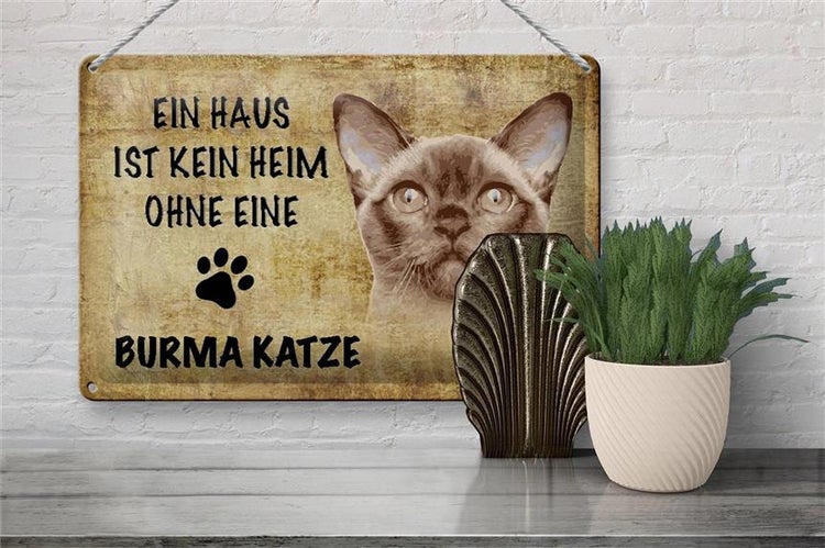 Blechschild Spruch 30x20cm Burma Katze ohne kein Heim