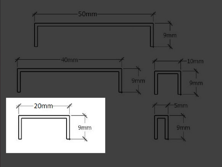 Illustration von U-Profilen mit Maßangaben in Millimetern