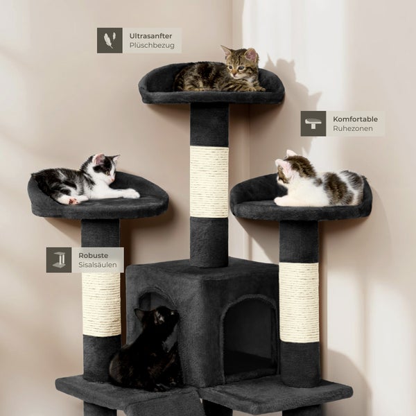Kratzbaum tectake Mogli inklusive 2 Treppen und Kippschutz 170 cm schwarz