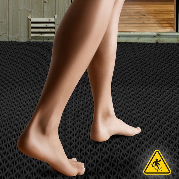 FLOORDIREKT Hygienematte für Barfußzonen - UV beständig - Schwarz - 90 x 250 cm