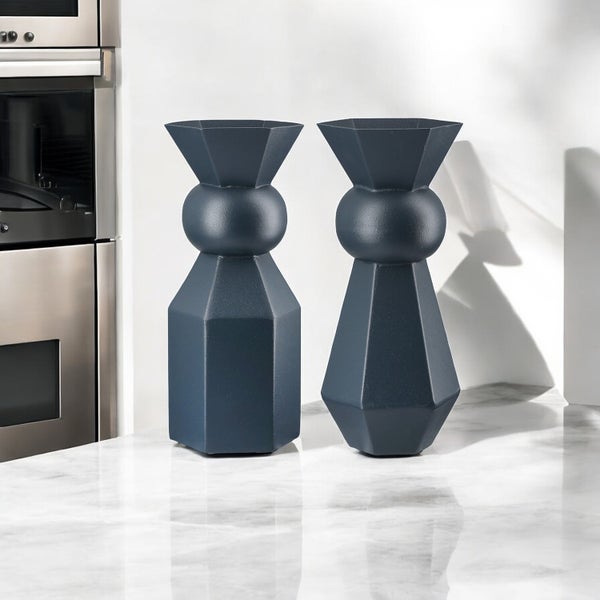 Vasen GILDE 2er Set METALLO Tischvasen dunkelblau Höhe 24cm Metall