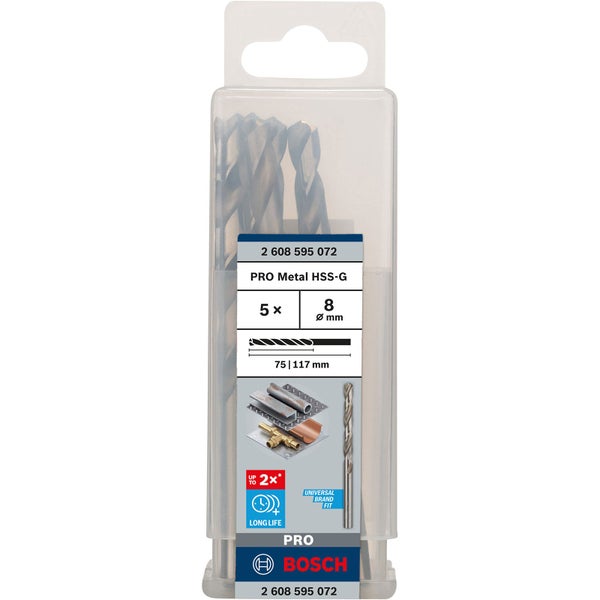 Bosch Pro Metal HSS-G Metallbohrer Set, 5 Stück, 8 mm