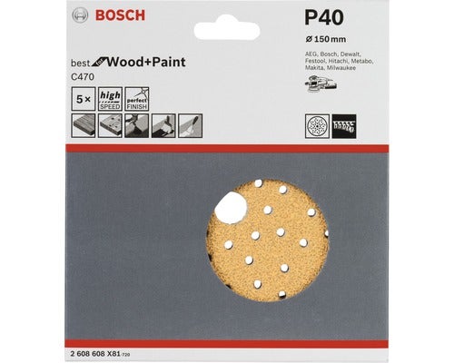 Bosch Schleifpapier P40, Durchmesser 150 mm, geeignet für Holz und Farbe