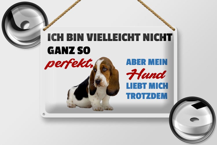 Schild mit dem Text: Ich bin vielleicht nicht ganz so perfekt, aber mein Hund liebt mich trotzdem
