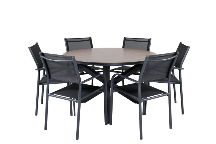 Llama Gartenset Tisch Ø120cm und 6 Stühle Santorini schwarz, braun. 120 X 120 X 75 cm