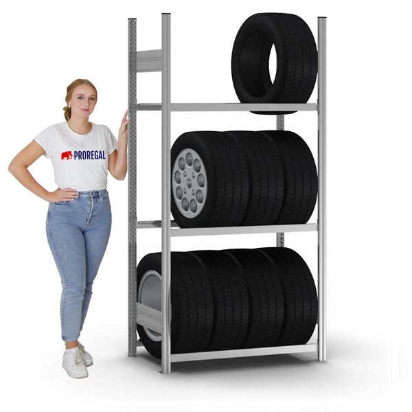 PROREGAL Reifenregal Stecksystem T-Profil Grundregal HxBxT 200 x 100 x 40 cm 3 Ebenen Fachlast 150 kg Verzinkt