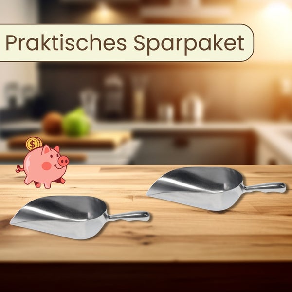 Zwei Dosierschaufeln aus Metall als praktisches Sparpaket