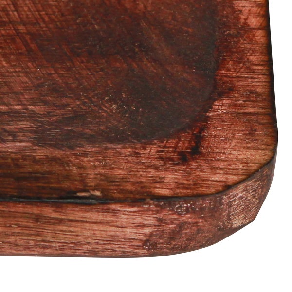 Detailaufnahme einer Holzplatte mit abgerundeter Ecke