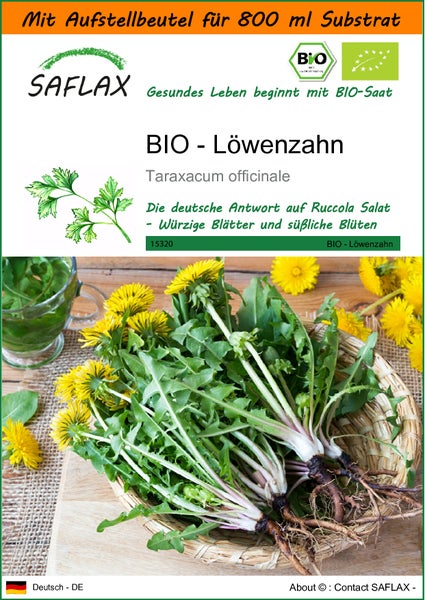 SAFLAX Garden in the bag - BIO - Löwenzahn - Taraxacum officinale - 400 Samen - Mit Anzuchtsubstrat im praktischen, selbst aufstellenden Beutel