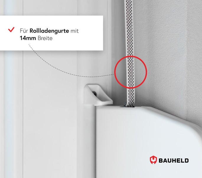 Detailansicht eines Rollladensystems mit einem 14 Millimeter breiten Rollladengurt