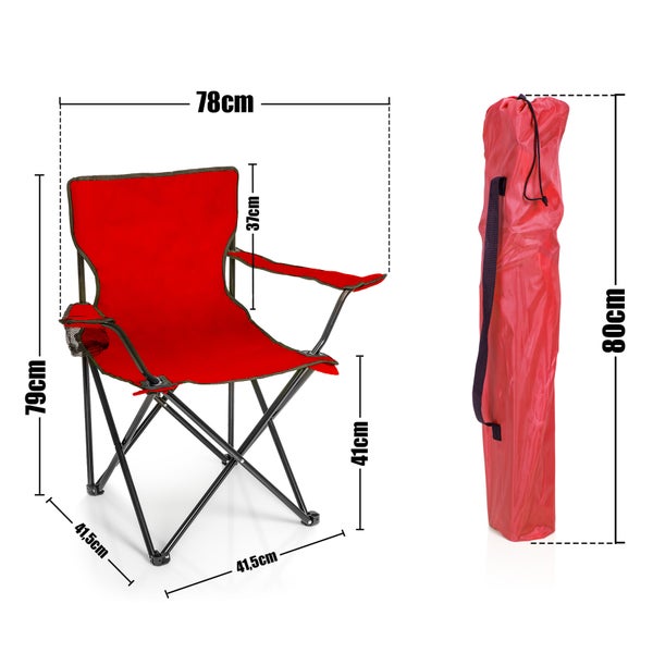 BigDean Faltstuhl ROT Campingstuhl Anglerstuhl mit Getränkehalter & Tragetasche - Anglersessel klappbar - Klappstuhl Gartenstuhl Faltstuhl Relaxsessel Angelsessel faltbar