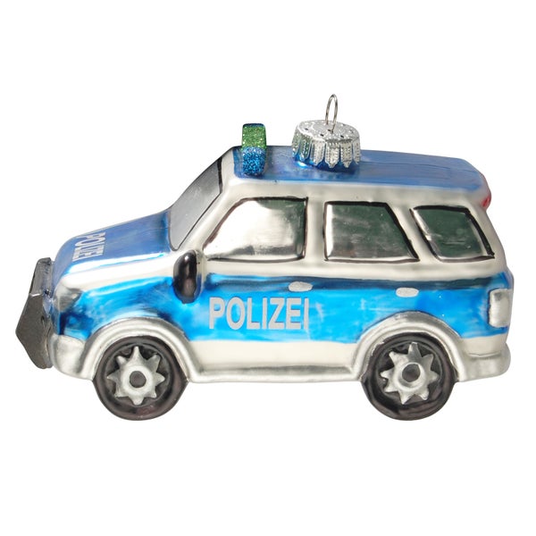 Blauer Deutscher Polizei SUV 12cm, Glasornament, mundgeblasen und handdekoriert, 1 Stck., Weihnachtsbaumkugeln, Christbaumschmuck, Weihnachtsbaumanhänger