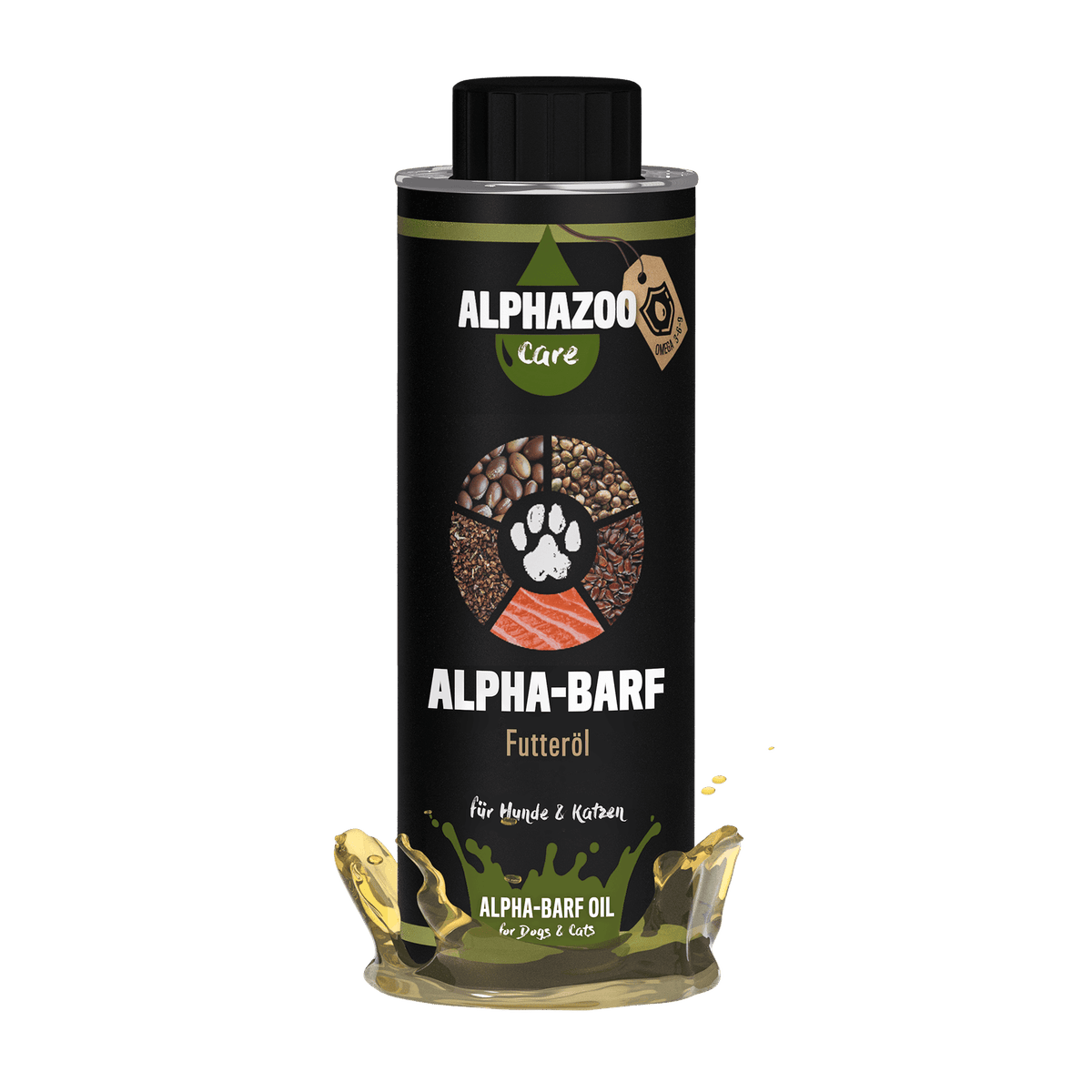 ALPHAZOO Alpha Barf Futteröl 250ml für Hunde und Katzen I Omega 3 6 9 zum Barfen