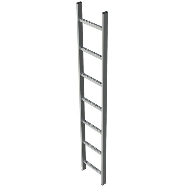 Eine vertikale Anlegeleiter aus Aluminium mit sieben Stufen für den Einsatz als Dachboden- oder Hochbett-Leiter.