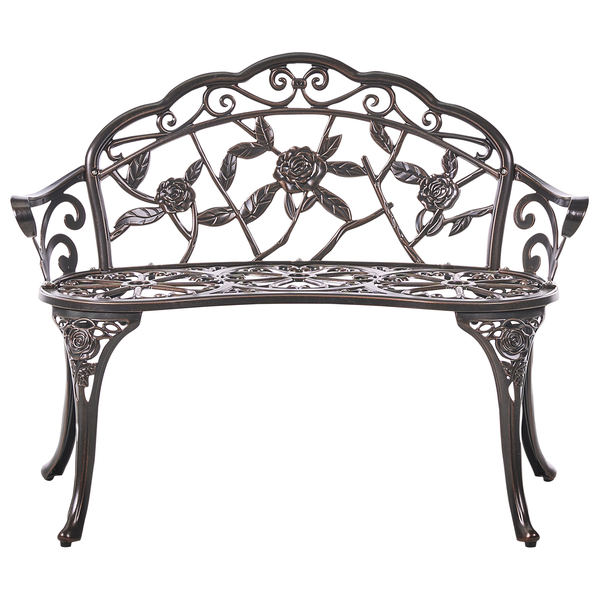 Gartenbank aus Metall mit Rosenmuster