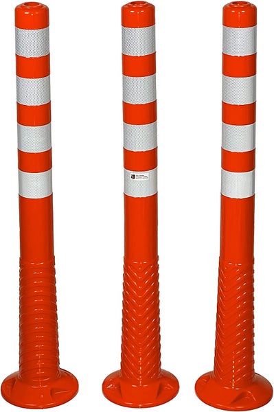 Flexible Premium Absperrpfosten, Poller 100 cm orange Reflexfolie RA2/C - 3 Stück Set