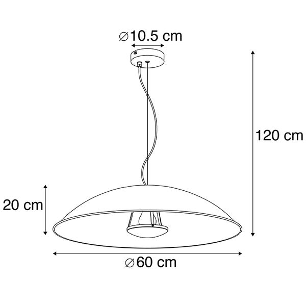 Technische Zeichnung einer Pendelleuchte mit den Maßen 60 cm Durchmesser und 120 cm Höhe